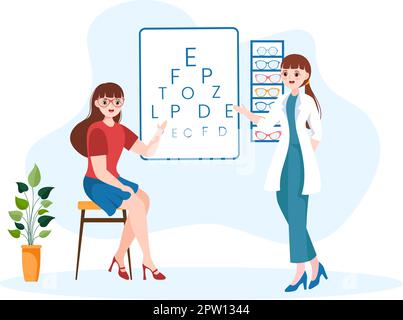 Eye Glasses Store or Optical Shop with Accessories, Optician, Checking Vision and Eyeglasses in Flat Cartoon Hand Drawn Templates Illustration Stock Vector