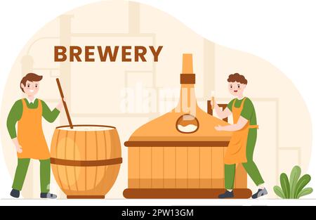 Brewery Production Process with Beer Tank and Bottle Full of Alcohol Drink for Fermentation in Flat Cartoon Hand Drawn Templates Illustration Stock Vector