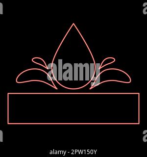 Neon waterproof Water resistant surface Drop pushing out foundation impermeable fabric wet protection Hydrophobic material red color vector illustration image flat style Stock Vector