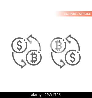Dollar to bitcoin money conversion line vector icon Stock Vector