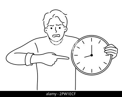 Furious man point at clock Stock Vector