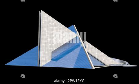 Futuristic architecture with concrete and glass interlocked triangular ...