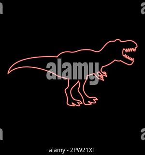 Neon dinosaur tyrannosaurus t rex red color vector illustration image flat style Stock Vector