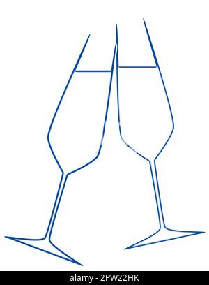Two charged champagne glass outlines isolated on a white background. Stock Photo
