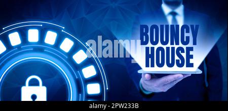 Text sign showing Bouncy House, Word Written on Automated program that runs over the Internet Artificial intelligence Stock Photo