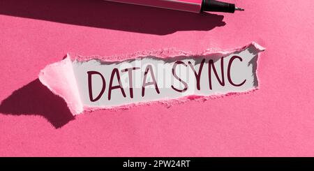 Writing displaying text Data Sync, Business overview data that is continuously generated by different sources Stock Photo