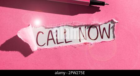 Text sign showing Call Now, Conceptual photo To immediately contact a person using telecom devices with accuracy Stock Photo