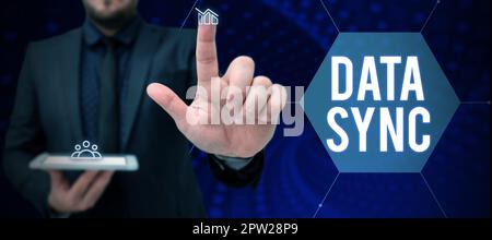 Conceptual caption Data Sync, Business showcase data that is continuously generated by different sources Stock Photo