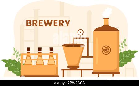 Brewery Production Process with Beer Tank and Bottle Full of Alcohol Drink for Fermentation in Flat Cartoon Hand Drawn Templates Illustration Stock Vector