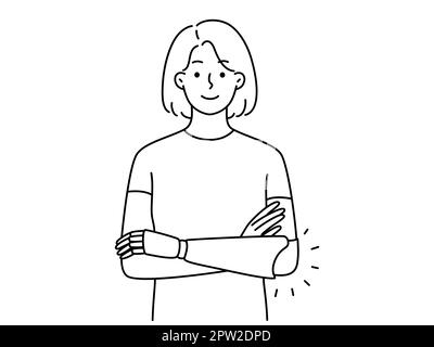 Smiling woman with hand prosthesis Stock Vector