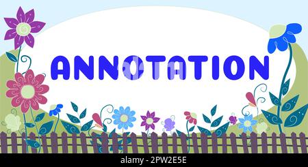 Hand writing sign Annotation, Business approach note added by way of ...
