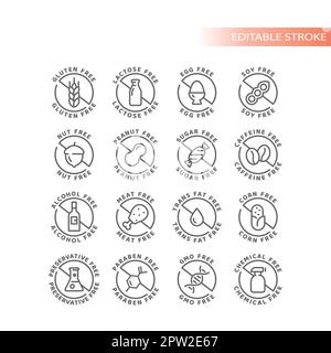 Food ingredients and allergen vector icon set Stock Vector