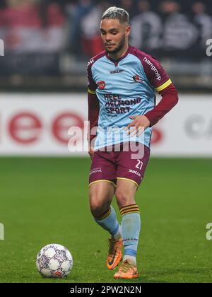 Den Haag, Netherlands. 28th Apr, 2023. DEN HAAG, NETHERLANDS - APRIL 28: Lucas Vankerkhoven of Helmond Sport during the Dutch Keukenkampioendivisie match between ADO Den Haag and Helmond Sport at Bingoal Stadion on April 28, 2023 in Den Haag, Netherlands (Photo by Hans van der Valk/Orange Pictures) Credit: Orange Pics BV/Alamy Live News Stock Photo