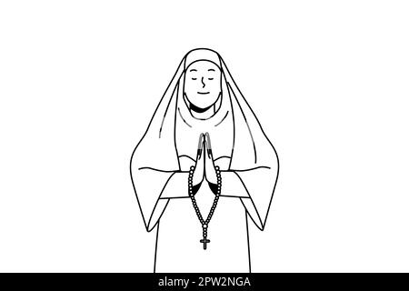 Nun praying with rosary Stock Vector