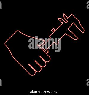 Neon calliper in hand Caliper in arm Measuring device measure use red color vector illustration image flat style Stock Vector