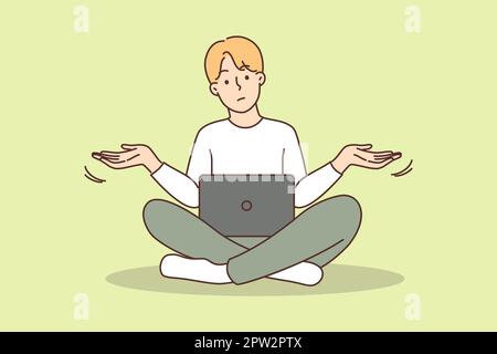 Confused man experience error on laptop Stock Vector