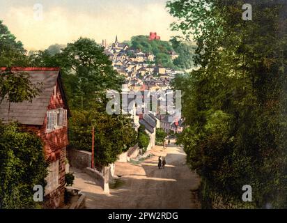 Launceston from St. Stephens, Cornwall, England, circa 1900 Stock Photo