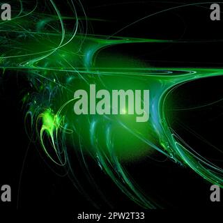 yellow and green abstract drawing on a black background, color digital graphics, design Stock Photo