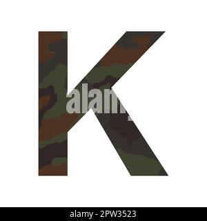 English alphabet letter K, khaki style isolated on white background - Vector illustration Stock Photo