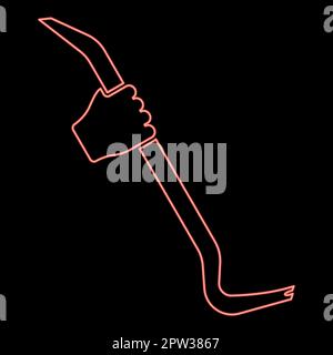 Neon crowbar in hand holding tool use Arm using Multifunctional utility bar red color vector illustration image flat style Stock Vector