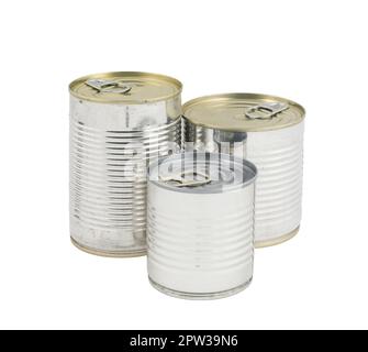 some tin cans for canned food on a transparent background Stock Photo
