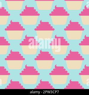 Seamless pattern with cupcake on a blue background Stock Vector