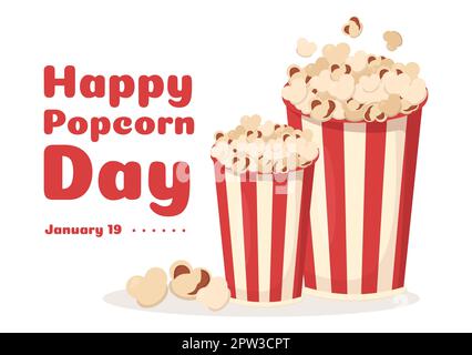 National Popcorn Day on January 19th with a Big Box of Red and White Stripe in Flat Cartoon Background Hand Drawn Templates Illustration Stock Photo