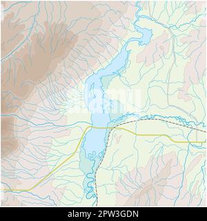 fictional topographic map with lake and mountains Stock Vector
