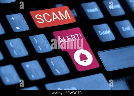 Sign displaying Scam Alert, Word Written on warning someone about scheme or fraud notice any unusual Stock Photo