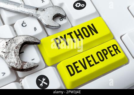Conceptual caption Python Developer, Word Written on responsible for writing serverside web application logic Stock Photo