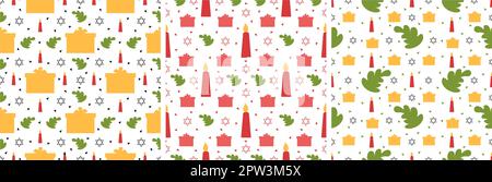 Set of Happy Kwanzaa Holiday African Seamless Pattern Design with Festival Style Element on Template Hand Drawn Cartoon Flat Illustration Stock Vector