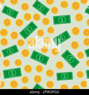 Seamless pattern with money on a green background Stock Vector