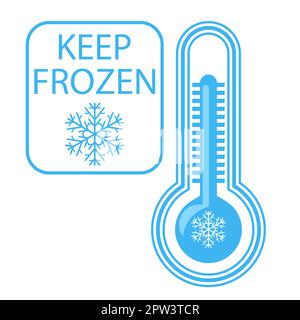 Cold weather thermometer icon with banner illustration isolated on white background. Flat web design element for website, app or info graphics. Stock Photo