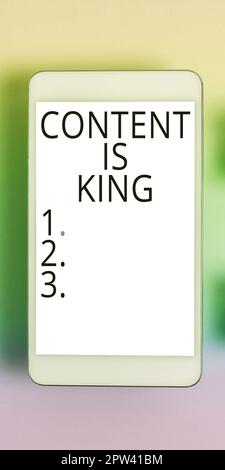 Writing displaying text Content Is King, Word Written on Content is the heart of today's marketing strategies Stock Photo
