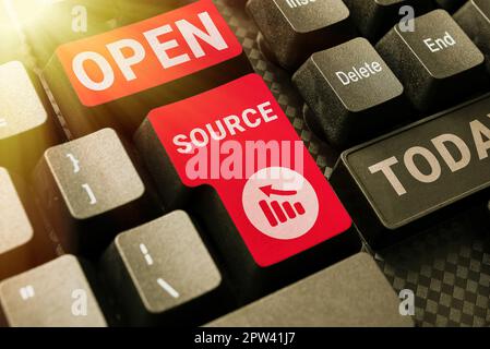 Conceptual display Open Source, Business approach denoting software which original source code freely available Stock Photo