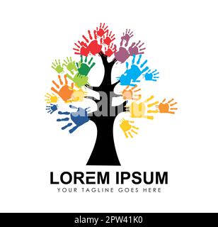Tree with Multi Color Hand Logo Vector Icon Stock Vector