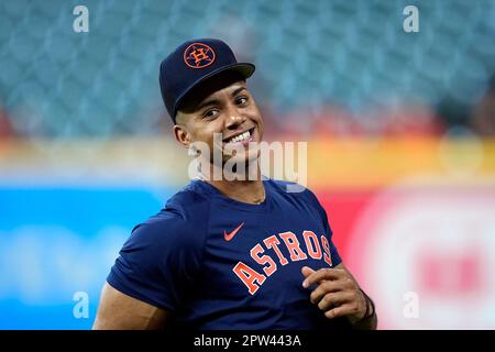 Houston Astros' Jeremy Pena smiles during batting practice before a  baseball game against the Chicago Cubs Wednesday, May 17, 2023, in Houston.  (AP Photo/David J. Phillip Stock Photo - Alamy