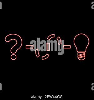 Neon concept of finding solution to the issue Question and path to the light bulb Searching for Innovation red color vector illustration image flat style Stock Vector