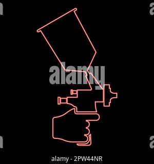Neon spray gun holding in hand Sprayer using Arm use tool atomizer pulverizer red color vector illustration image flat style Stock Vector