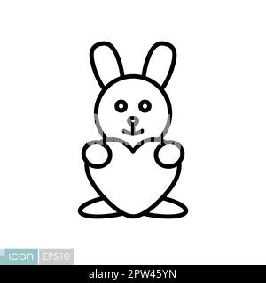 Cute plush rabbit with heart vector icon Stock Vector