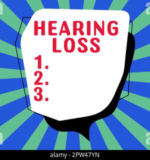 Conceptual caption Hearing Loss, Word for is partial or total inability to listen to sounds normally Stock Photo