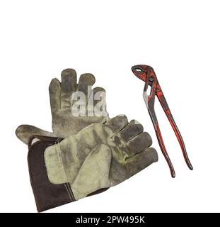 a parrot key and a pair of work gloves on a transparent background Stock Photo