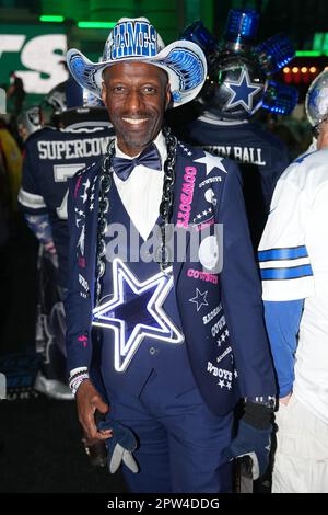 Kansas City, United States. 27th Apr, 2023. Dallas Cowboys fan James Wright  The Suitman poses for a picture during the NFL Draft 2023 Thursday Day 1  on April 27, 2023 at Union