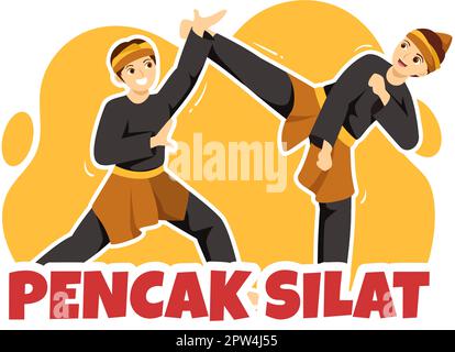 Pencak Silat Sport Illustration with People Pose Martial Artist from Indonesia for Web Banner or Landing Page in Flat Cartoon Hand Drawn Templates Stock Vector