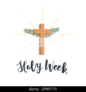 Holy Week. Glorious cross with palm branches Stock Vector
