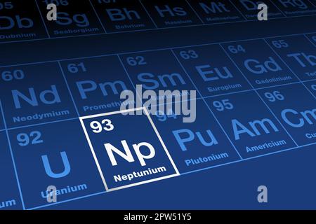 Neptunium on periodic table of the elements, with element symbol Np Stock Vector