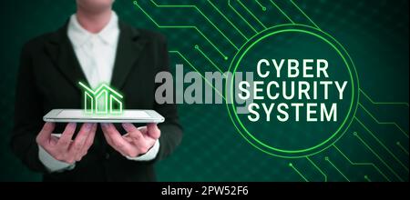 Text caption presenting Cyber Security System, Word for Techniques of protecting computers from hacking Stock Photo