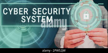 Handwriting text Cyber Security System, Business showcase Techniques of protecting computers from hacking Stock Photo