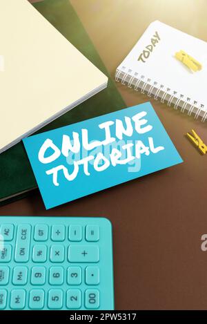 Conceptual caption Online Tutorial, Word Written on process of tutoring in an online or virtual environment Stock Photo