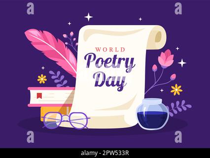 World Poetry Day on March 21 Illustration with a Quill, Paper or Typewriter for Web Banner or Landing Page in Flat Cartoon Hand Drawn Templates Stock Vector